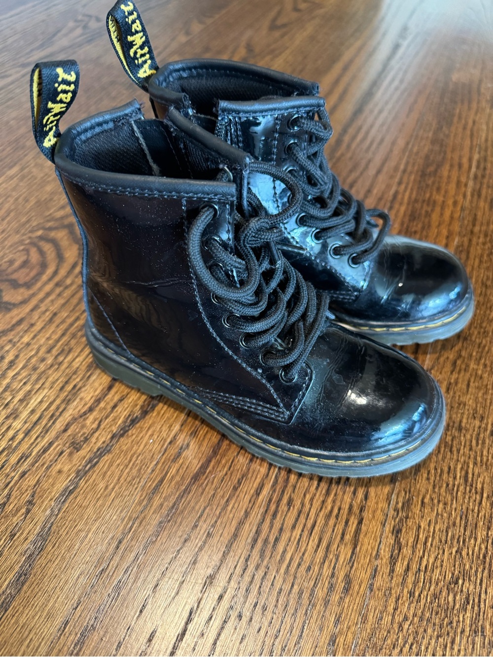 Dr. Martens Kids Black Patent Leather Lace-Up Boots